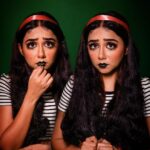 Prajakta Koli Instagram - I know what you’re thinking about,” said Tweedle-dum, “But it ain’t so, nohow.” “Contrariwise,” continued Tweedledee, “if it was so, it might be; and if it were so, it would be; but as it isn’t, it ain’t. That’s logic. The cutest Twins Tweedle Dum - Tweedle Dee from Alice in Wonderland 🖤 Shot by @portraitsbybalvindersingh Edited by team @portraitsbybalvindersingh @studio3beez HMU by @mansimao Halloween week look 3 #halloweenlooks2023 #aliceinwonderland #timburton