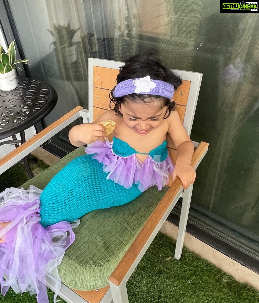Pranitha Subhash Instagram - Happy Halloween from my Little Mermaid 🧜‍♀️ Swipe to see the reality of dolling up a baby in an impractical outfit. Tbh, We didn’t get a single pic of both of us smiling.