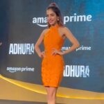 Priya Banerjee Instagram - #aboutyesterday 🧡 Styled by my favourite @izhachaudhry HMUA @makeupbychanch Earrings @upakarna @primevideoin #adhuraonprime #trailerlaunch 💙