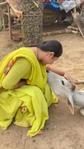 Priyanka Pandit Instagram - Hare Krishna 🥰 mujhe ye Vrindavan parikrama main mili thi 🥰 shanti se bethi hui thi side main pata nhi mujhe kya hua main gai inke pass or inhone muh pher liya mere se maine bolna start kiya Radha Radha Radha or inhone muh meri taraf kiya or bahot pyar se apna ser mere pass lai 🥰 Main continue Radha Radha bol rahi thi 🥰jese Radha bolna ruka inhone phir apna muh pher liya 😂😂😂 Vrindavan main sirf Radha naam chlta he 🥰jai shree radhe Mumbai, Maharashtra