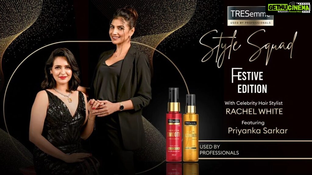 Priyanka Sarkar Instagram - This Pujo, I was surprised with a total hair transformation! TRESemmé Style Squad and Celebrity Hairstylist @whitespeaking gave me a fabulous festive makeover and a beautiful hair transformation! Check the whole episode here to know how I got my classic Hollywood curls: https://bit.ly/400n3hI OUT NOW! @tresemmeindia #ad
