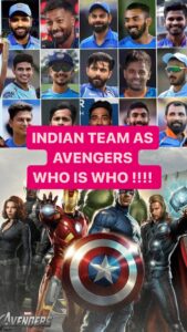 Punit Pathak Instagram - Indian Team as the Avengers !!!! 
Write in comments of you agree or you can come up with your own versions !!! 
.
.
.
.
.
#cricket #worldcup2023 #indiavspakistan #india #astrology #instagram #sports #teamindia #viratkohli #shubmangill #rohitsharma #mohdsiraj #sports #jaspritbumrah #kuldeepyadav #ishaankishan #ashwin #podcast #fun 
.
.
@virat.kohli @rohitsharma45 @shubmangill @cricketworldcup @bhogle_harsha @mohammedsirajofficial @kuldeep_18 @sureshraina3 @kuldeep_18 @virendersehwag @ishankishan23 @shreyasiyer96 @surya_14kumar @indiancricketteam @gauravkpoor @cricketaakash @klrahul @jaspritb1

#shorts #viral 
#youtubeshorts #trending #shortvideo #youtube#ytshorts