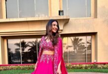 Rakul Preet Singh Instagram - Feeling pinktastic 💕 Outfit @awignaofficial Jewellery @amrapalijewels Styled by @anshikaav Assisted by @bhatia_tanisha Make up @im__sal Hair @aliyashaik28 JW Marriott Mumbai Juhu