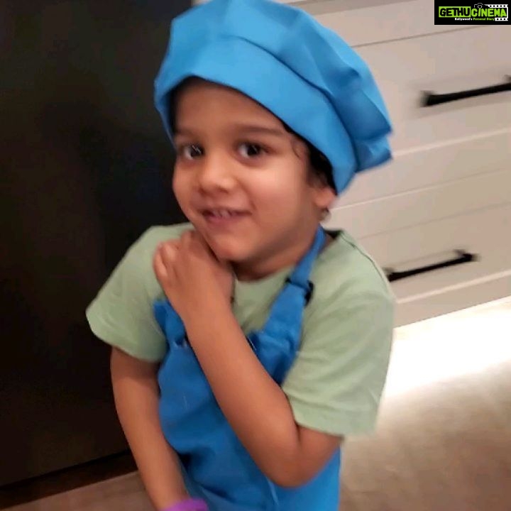 Rambha Instagram - Crazy baking day #baking #kids #kidsfashion #cupcake #messy #kitchens