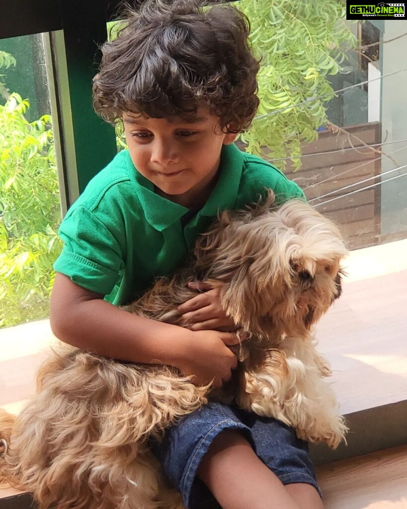 Rambha Instagram - Doggie love ❤️ #dog #love #puppiesofinstagram #kids#naughty #girls#children