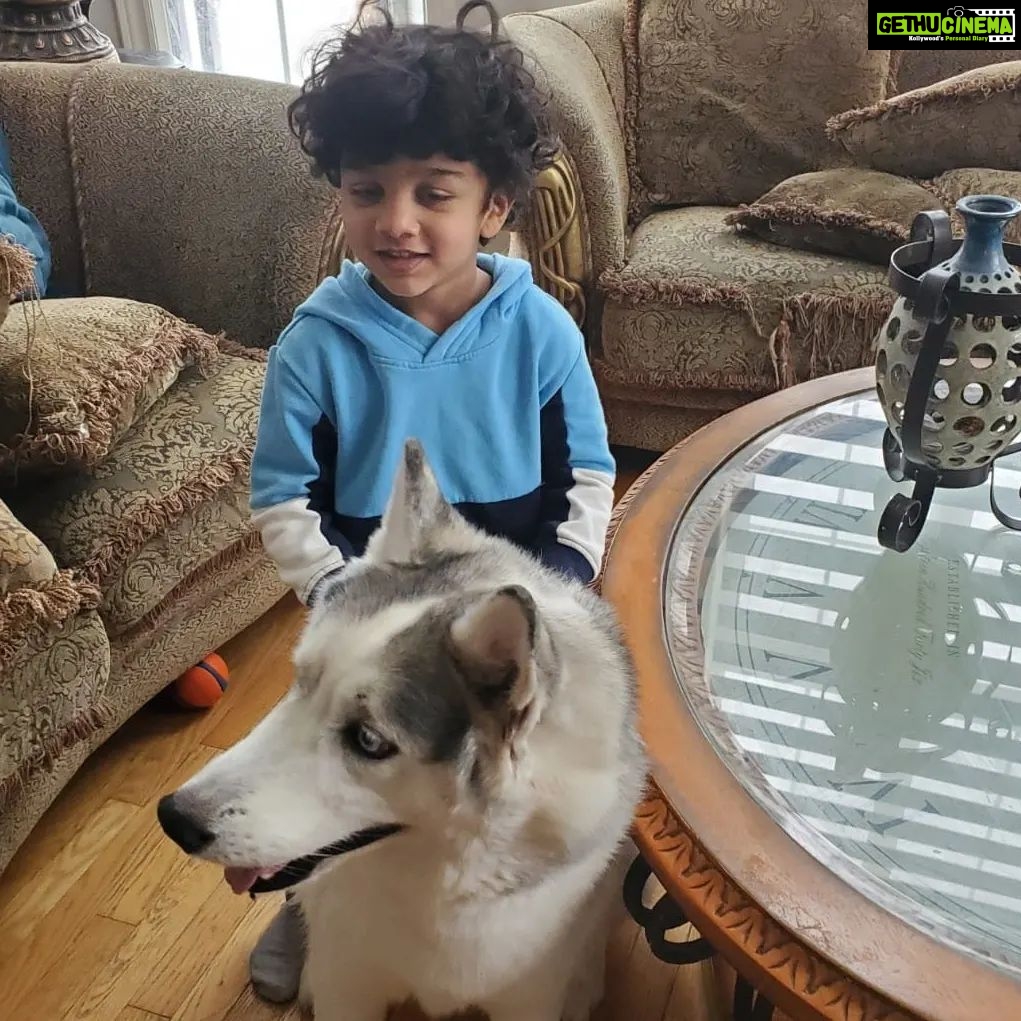 Rambha Instagram - Shivin with his best pals ❤️ #doggystyles #dog #dogsofinstagram #pals #dogsofcanada #kids