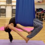 Ramya Subramanian Instagram - Channelling my inner monkey - Aerial yoga style ! 🤸🏻‍♀️🤍 @sarvesh_shashi