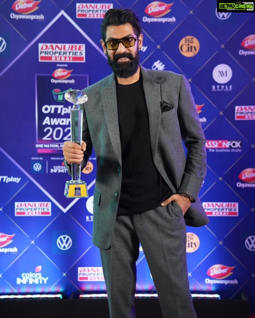 Rana Daggubati Instagram - Most Promising Actor for #RanaNaidu. Massive thanks to @krnx @suparnverma and Sunder, you guys are the bomb. And of course, a big thanks to the whole gang on set and the @Netflix_in fam. Let's keep the stories rolling💥💥 @ottplayapp #OTTplayAwards2023