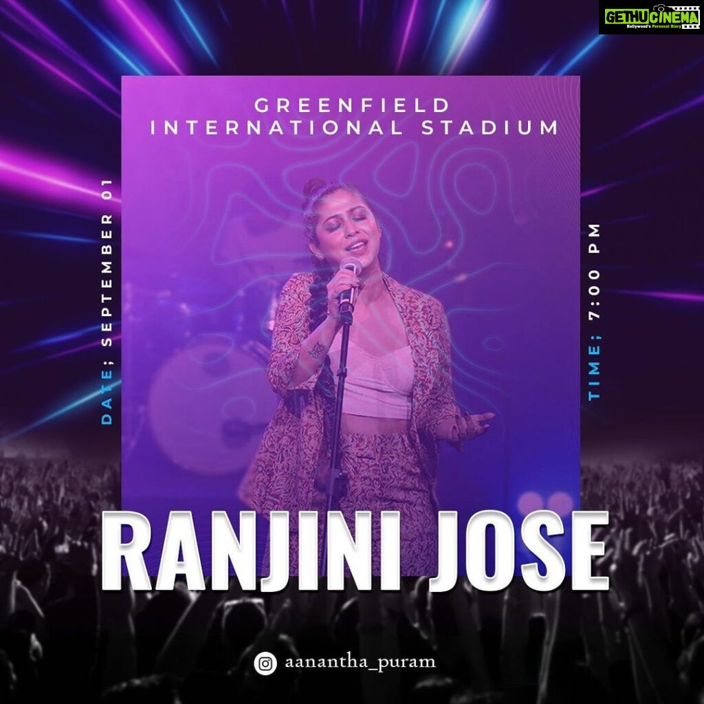 Ranjini Jose Instagram - Its showtime💥 . . . 🗓 September 01, 2023 📍Greenfield International Stadium ⏳ 7pm . . @ranjinijose . . #trivandrum #trivandrumdiaries #itstrivandrum #entetrivandrum #greenfield #ranjinijose #music #concert #onam2023 #onamcelebration #incredibleindia