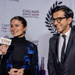 Rasika Dugal Instagram - So inspiring to be in a room buzzing with cinema lovers ❤️. Each one charting their own journey with films... #OpeningNight @csaffestival. Delighted that #LordCurzonKiHaveli will be the #closingnight film. Thank you @csaffestival for honouring and regarding my work with the #SAFA award 🙏. Alongside the lovely @aparshakti_khurana. 📷@chicityhero HMU @makeupby.karishma
