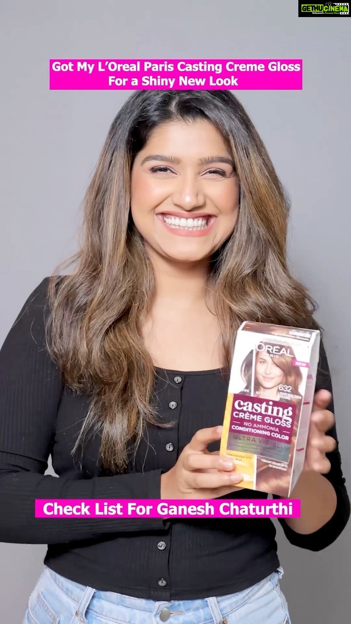Rasika Sunil Instagram - #AD Use the code ' *COLOR5* ' on Amazon to avail additional discount on the L'Oreal Paris Casting Creme Gloss Ultra Visible. Ganesh Chaturthi is here which means a new look. Thanks to L'Oreal Paris Casting Creme Gloss Ultra Visible. I'm just in love with it. π It has no ammonia, gives a vibrant colour even on dark hair and it lasts 32 washes. It made my hair 5X glossier and shinier. I chose Shade 632, light golden brown from their new UV (Ultra Visible) Range. #CastingGlamThisFestiveSeason @lorealparis @amazonfashionin #CastingCremeGloss #UltraVisibleHairColour *24Hr prior allergy patch tests should be done