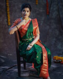 Rasika Sunil Instagram - 💚 

Saree by @kapsepaithaniofficial 
Blouse by @vamas_thedesignerblouses 
Jewellery by @chandrakalm_jewellery
MUA @nikita_kumavat_makeovers
Photoshoot by @bhushanpatil
Style and managed by @ketaki_ashish @stylebykayla_