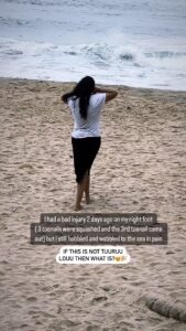 Renu Desai Instagram - If you think no one is watching, someone is always watching👀
(Especially if you travel with paparazzi friends🤪)
Also don’t miss the moment when my soul left my body in pain for a second when the sea water hit my feet😮‍💨