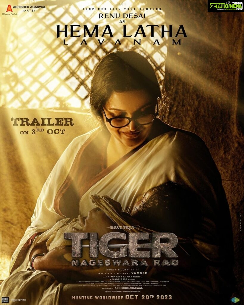Renu Desai Instagram - Introducing @renuudesai as #HemalathaLavanam from #TigerNageswaraRao - 𝗔 𝗦𝗢𝗖𝗜𝗔𝗟 𝗥𝗘𝗙𝗢𝗥𝗠𝗘𝗥 𝗢𝗡 𝗔 𝗠𝗜𝗦𝗦𝗜𝗢𝗡 ❤‍🔥 TRAILER OUT ON OCTOBER 3rd 🔥 Grand Trailer Launch Event in Mumbai 🤩 @raviteja_2628 @dirvamsikrishna @anupampkher @abhishekofficl @aaartsofficial @nupursanon @gayatribhardwaj__ @anukreethy_vas @senguptajisshu @gvprakash @premrakshith_choreographer @madhie_dop @kollaavinash @srikanth_vissa @castingchhabra @mayank_singhaniya @archana.singal.12 @saregamatelugu Hyderabad