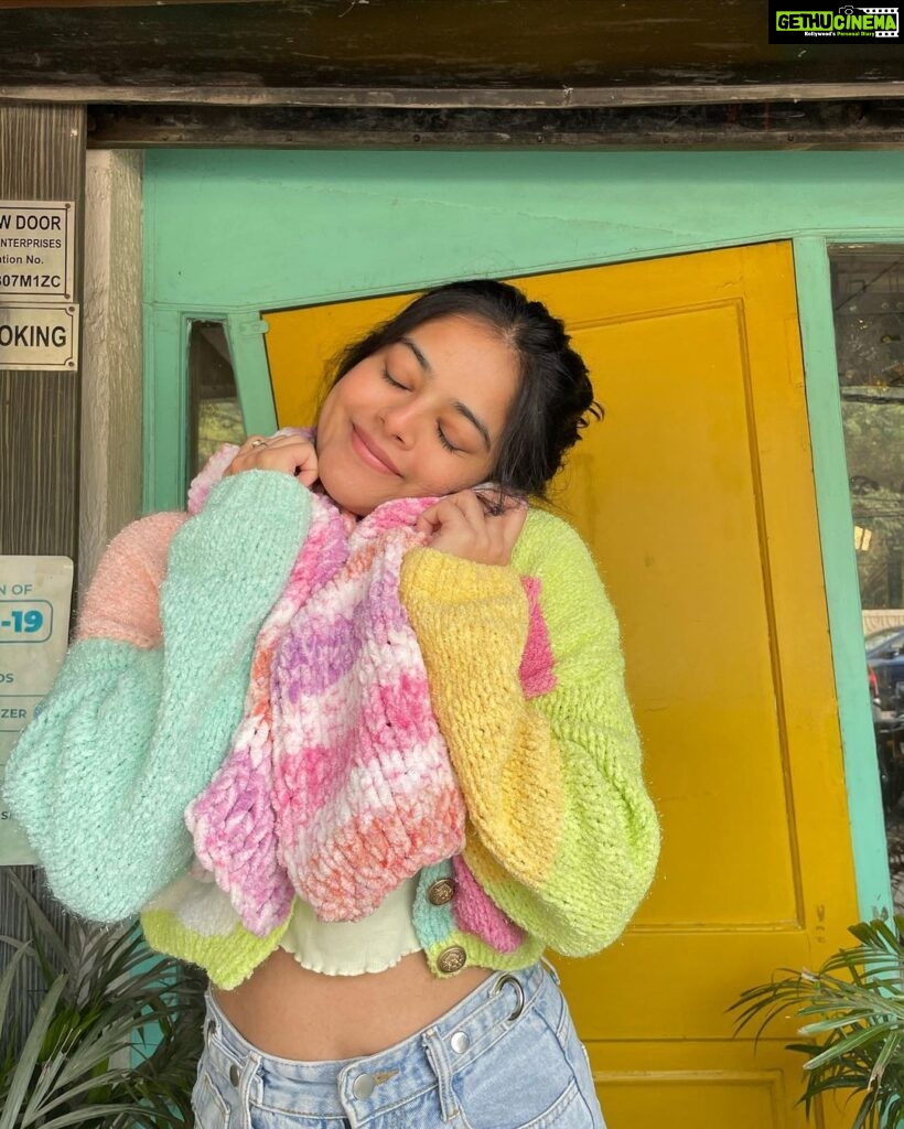 Riddhi Kumar Instagram - Feeling warm and cozy in my handmade knitwear that’ll be soon be available for sale on my website! 🦋 The website will be coming online very soon with handmade knitwear, artwork and more. Stay tuned 🤗