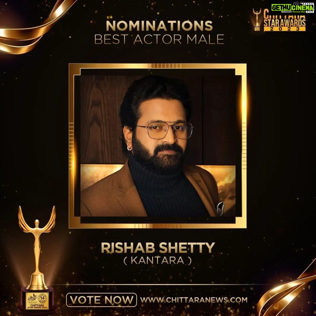 Rishab Shetty Instagram - Actor / Director @rishabshettyofficial has been nominated for #ChittaraStarAwards2023 under the category Best Actor - Male for the movie #Kantara . . Kindly spare a minute and shower some love by voting!! (Link in Bio) . . https://awards.chittaranews.com/poll/780/