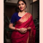 Rukmini Vasanth Instagram - ❤️‍🔥❤️‍🔥❤️‍🔥 Saree: @thenalme Blouse: @maayarangdesignstudio Photo courtesy: @vasukikarkone and @chethna_k ✨