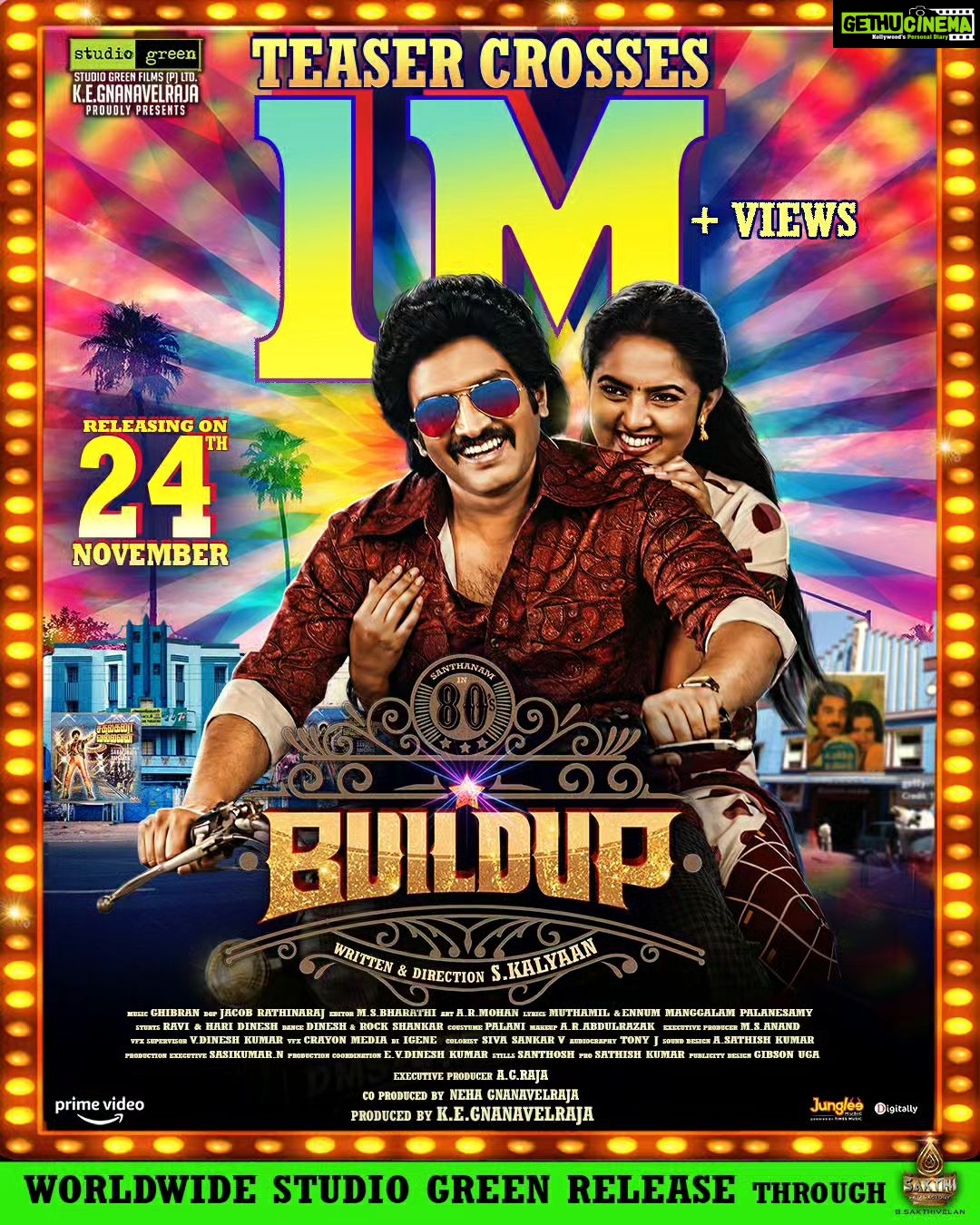 Santhanam Instagram - The perfect weekend Slapstick #80sBuildup Teaser is Now Trending over 1M Views 🎉💥 Watch #80sBuildupTeaser ▶️ https://youtu.be/LK7jMTTGEXI #StudioGreen @kegnanavelraja @nehagnanavelraja @santa_santhanam @kalyankumar_director @iamradhikapreethi @the_ksravikumar @munish_kanth_official @redin_kingsley @mansoor_alikhan_offl @thangadurai_actor @actorcoolsureshcool @ghibranofficial @jacob_cinematographer @ms_editor27 @crayonmedia_vfxstudio @jungleemusicsouth @sakthifilmfactory @sakthivelan_b @sathish_pro @digitallynow #80sBuildupFromNov24
