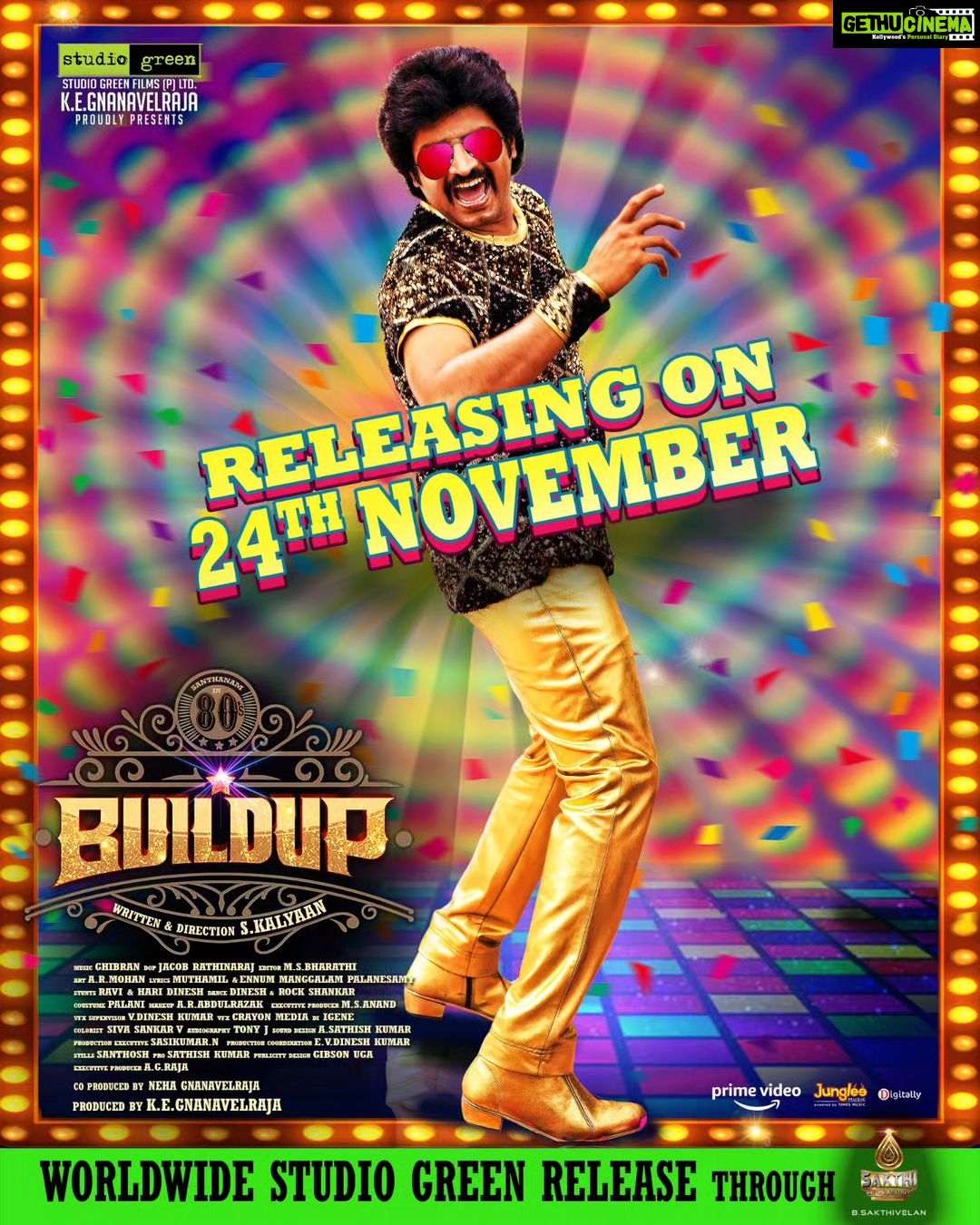 Santhanam Instagram - Get ready for the RETROspective comedy feast ๐ฅ๐ธ LOL๐ at #80sBuildup from 24th November In Cinemas A #StudioGreen Release through @sakthifilmfactory @kegnanavelraja @nehagnanavelraja @santa_santhanam @kalyankumar_director @iamradhikapreethi @the_ksravikumar @munish_kanth_official @redin_kingsley @mansoor_alikhan_offl @thangadurai_actor @actorcoolsureshcool @ghibranofficial @jacob_cinematographer @jungleemusicsouth @sakthivelan_b @sathish_pro @digitallynow #80sBuildupFromNov24
