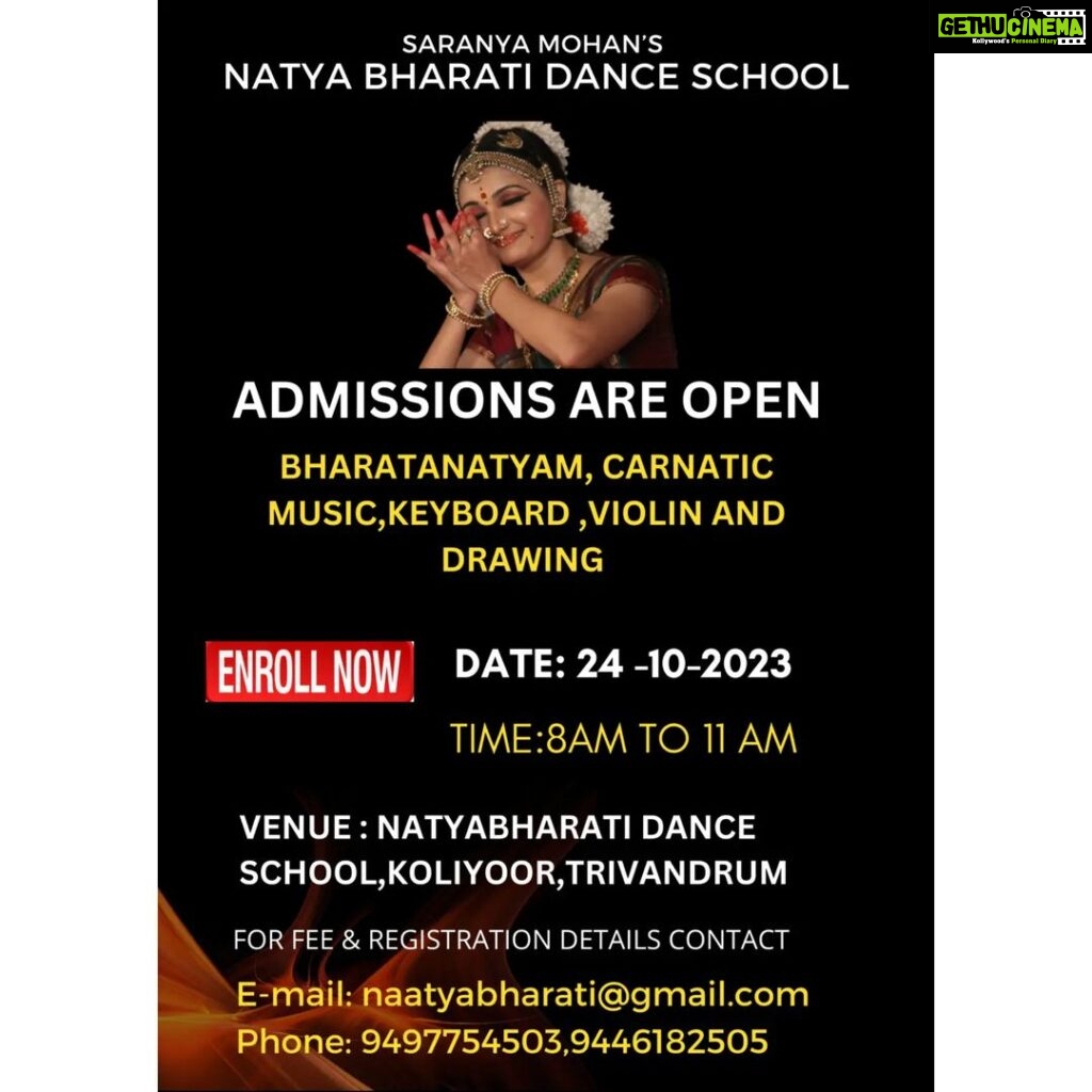 Saranya Mohan Instagram - Admissions are open❤