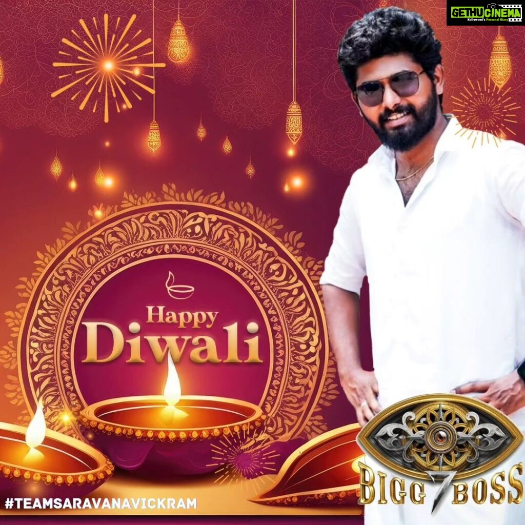 Saravana Vickram Instagram - Wishing you a Diwali filled with warmth, joy, and the glow of happiness. May this festival of lights illuminate your life with prosperity and good times. Happy Diwali! #TeamSaravanaVikram #saravanavikram #Disneyplushotstartamil #RendulaOnnuPaakkalaam #BiggBossTamil #BBT #Diwaliwish #diwalipost