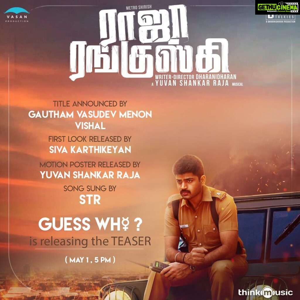 Shirish Sharavanan Instagram - ‪#rajaranguski has got the support of so many amazing people so far and now there's one more awesome person who's going to launch our #teaser on May 1st, 5pm! #guesswho ? @itsyuvan @thinkmusicofficial @donesuresh ‬