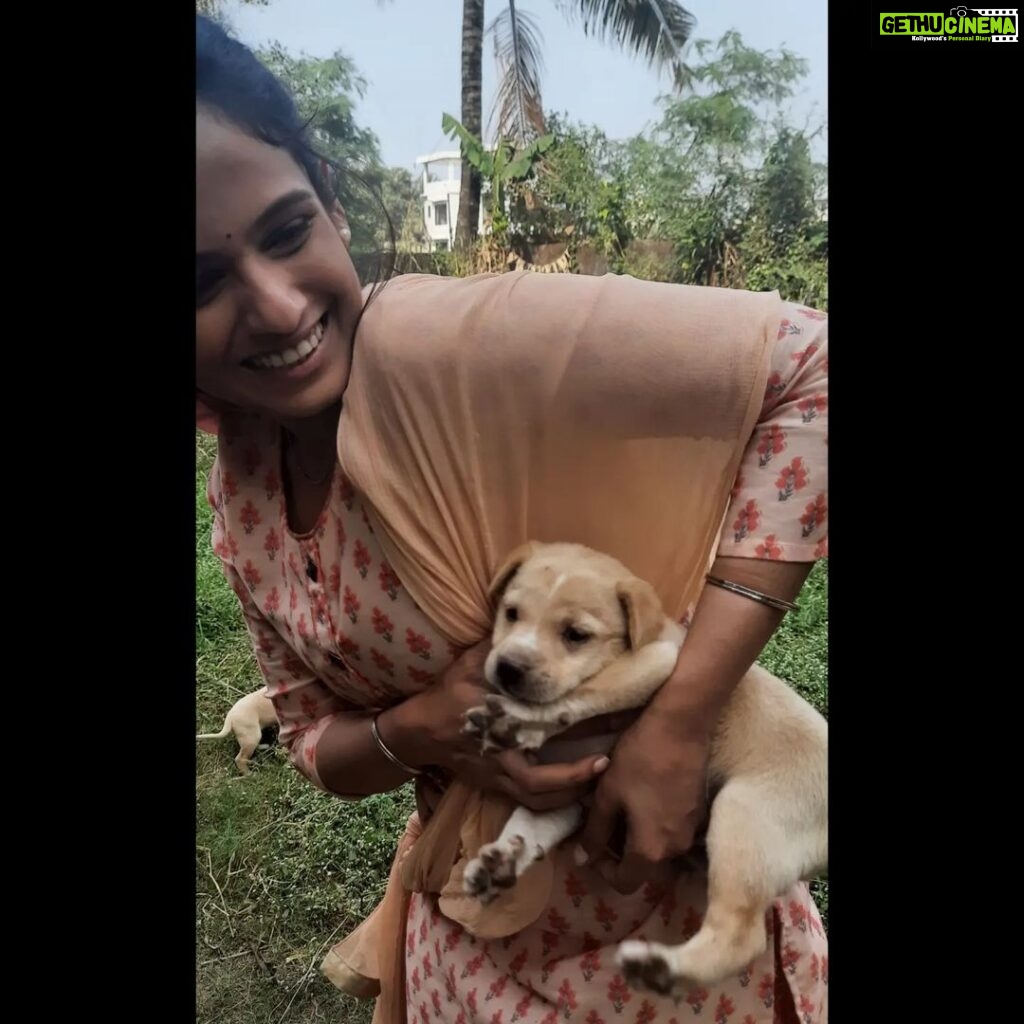Shivani Baokar Instagram - So this happened on set! #lavangimirchi #doglover #indie #shootlocation #whyaretheysocute 🥺❤ PC @mithila_ashok