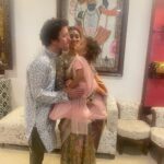 Shriya Saran Instagram - Happy Diwali Blouse @sithara_kudige ( gorgeous George ours ) Saree @vrk_heritage ( stunning saree ) MIL @rajattangriofficial ( you made this for her for my wedding , thank you ! Priceless ) Andrei is wearing gift from my mom ( you better like it ) Radha ( my princess ) @panchhi_bykanupriya ( she looked like a fairy , thank you )