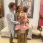 Shriya Saran Instagram - Happy Diwali Blouse @sithara_kudige ( gorgeous George ours ) Saree @vrk_heritage ( stunning saree ) MIL @rajattangriofficial ( you made this for her for my wedding , thank you ! Priceless ) Andrei is wearing gift from my mom ( you better like it ) Radha ( my princess ) @panchhi_bykanupriya ( she looked like a fairy , thank you )