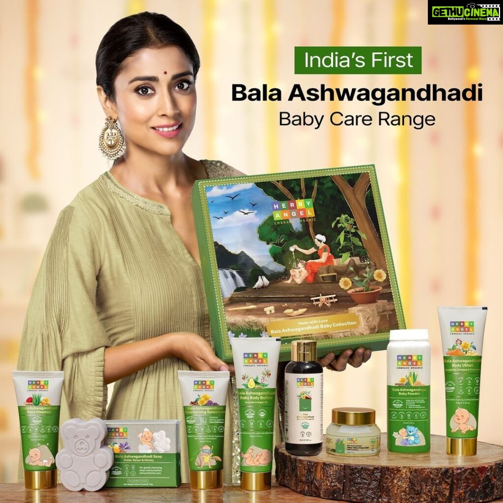 Shriya Saran Instagram - Introducing India's First Bala Ashwagandhadi Baby Care Range by Herby Angel – with 8 Essentials for the Holistic Nurturing of the little ones! 🌱 Enriched with the precious elixir of Ayurveda – Bala Ashwagandhadi Oil, this carefully curated range pampers your little ones from head to toe, strengthening bones and muscles, and promoting radiant, healthy skin. 100% safe and free from harmful chemicals or toxins, it's the secret to your baby’s holistic well-being.🌿 #HerbyAngel #EmbraceOrganic #BabyCare #Ayurveda #HolisticNurturing #sabsepuresabsesafe #puritykisurety #productlaunch #ayurvedaforwellness #babywellness #babyhealth