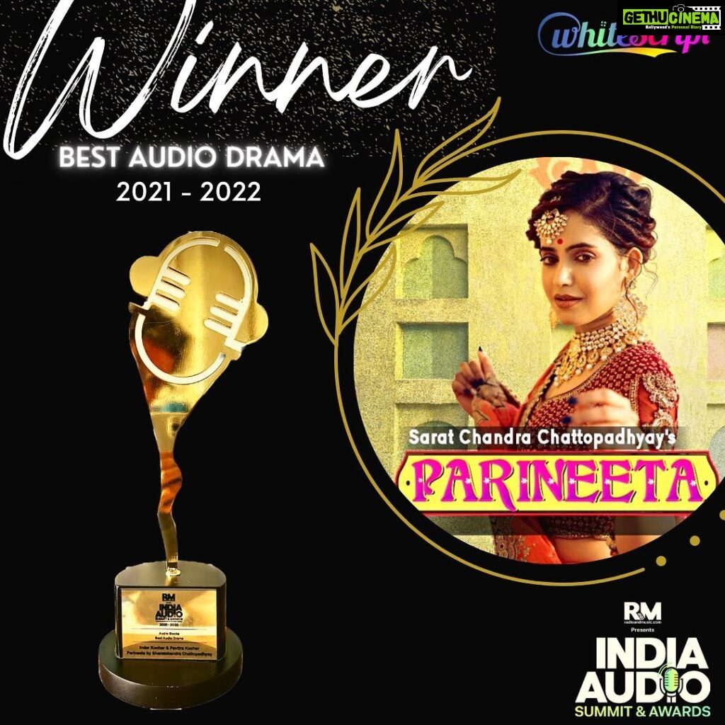 Shruthi Prakash Instagram - And it’s just going to get better from here👼♥️ First podcast won an award , I’m in tears 🥺 I am thrilled to announce that 'Parineeta' produced by Whitescript and narrated by yours truly, has won the award for Best Drama Audiobook at the India Audio Summit & Awards 2023! A huge congratulations to the entire team! It was a pleasure to narrate this classic story and bring it to life through the power of audio. @indiantelevisiondotcom @radioandmusic_india @inderkochar @kakesforever @official_aadityakumar @audible @audible_in #IASA2023 #AudioBook #Parineeta #Awards #shrutiprakash #shrutalks