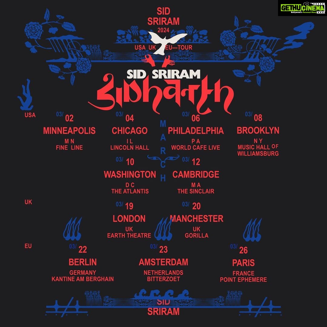 Sid Sriram Instagram - Early access pre-sale links for the March SIDHARTH album tour are now live (link in bio). Password to access presale is DEARSAHANA Tour poster by @erictimothycarlson Note: all shows will be performances of the SIDHARTH album, no film songs will be performed. @wme @wmemusic All love, no hate