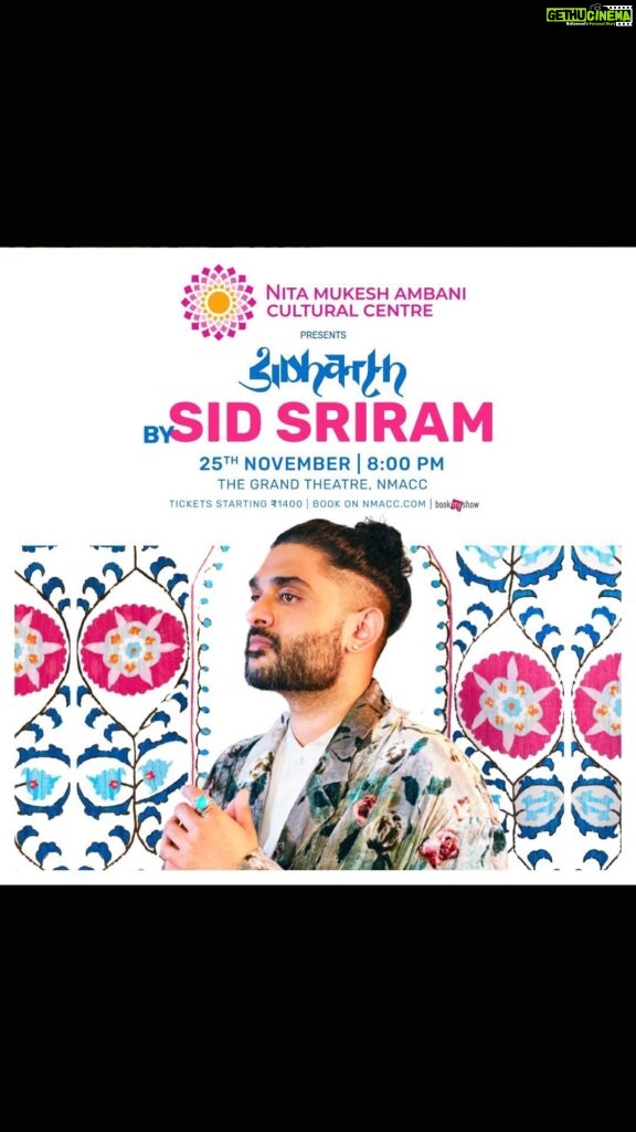 Sid Sriram Instagram - The #NitaMukeshAmbaniCulturalCentre is thrilled to present ‘Sidharth by Sid Sriram’ - an emotionally intimate live performance. Witness Sid Sriram perform phenomenal numbers from his newest album inspired by R&B, Indie rock, and American pop. Through this album, the Berklee alum explores, unravels and shares his unique musical and cultural roots with the audience. Come immerse your senses in the extraordinary musical experience on 25th November, 8 pm onwards only at The Grand Theatre. Book your tickets now on nmacc.com #SidharthBySidSriram #SidharthBySidSriramATNMACC #TheGrandTheatre