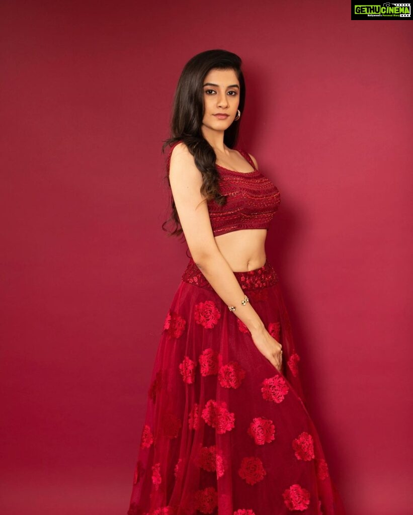 Simran Sharma Instagram - Feeling fierce in this stunning red ensemble!❤️ This color is definitely my power color! Can't get enough of it💃🏻 Lehenga by @architanarayanaofficial Captured by @media9manoj @mysouthdiva #tollywood #redhot #boldandbeautiful #fashiongoals #mysouthdiva