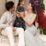 Smriti Khanna Instagram – Happy Diwali to our Instagram family 🪔✨♥️
Wearing @houseofneetalulla 
Gautam in @abujanisandeepkhosla 
Anayka in @the.adorbss