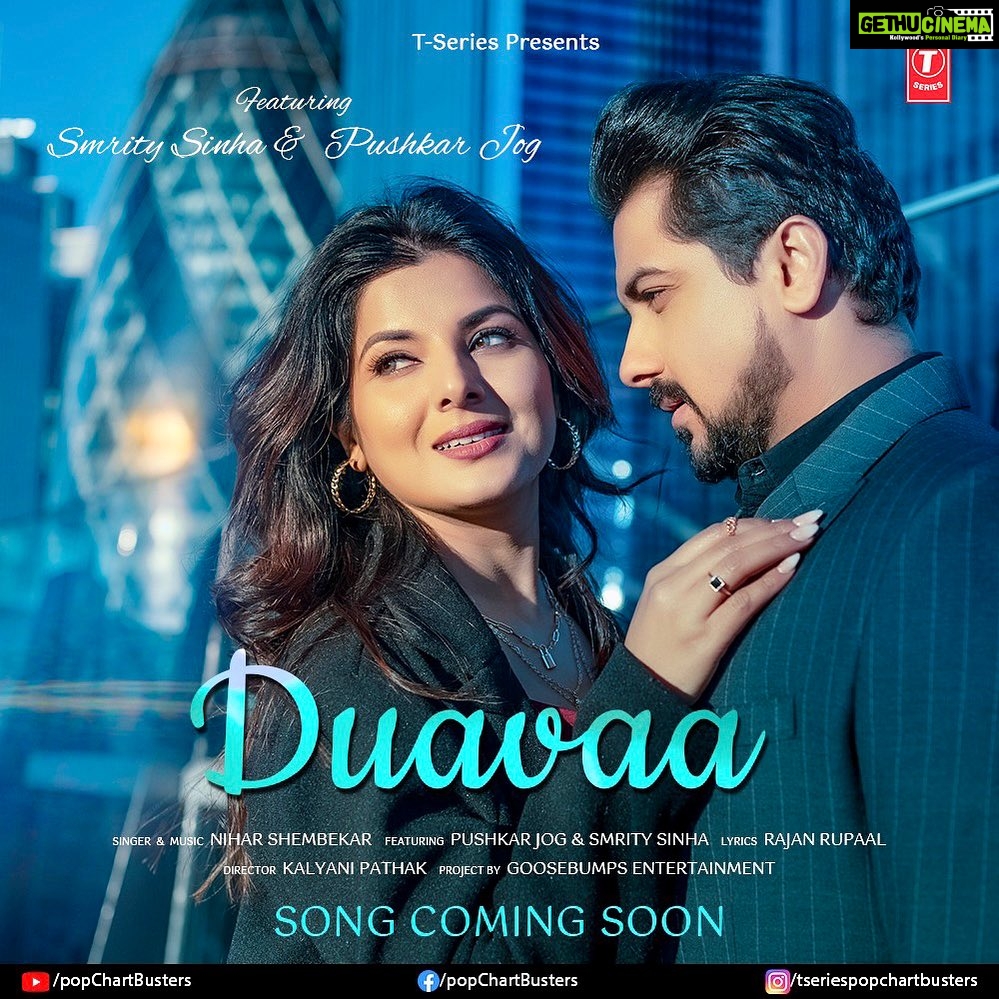 Smrity Sinha Instagram - Tseries Presents #Duavaa A wonderful melodious track coming to enthral you all very soon … Featuring me & Smrity Sinha Director - Kalyani Pathak @kalyanipathak DoP - Nikhil Ranade @dopnikhilranade Drone Operator - Rahul Bhammarker @findlifewithrahul Line Producer - London Film City @london_film_city_production Production Manager - Ashutosh Mehatre @ashumehatre Make up & Hair - Iljeet Kaur @m4keupbyik Costume Stylist - Shakti Mhaisekar @styledbyshakti Editor & Colourist - Nadeem Akhtar @onlinenadeem Post : Unoboyz Studioz DI & Online Artist : Nadeem Akhtar Editor : Sayan Mal DI & Online associate : Mohd Mujammil Audio Credits :- Vocals and Composition - Nihar Shembekar @niharshembekar Lyrics - Rajan Rupaal Music Production - Avijeet Satapathy Guitars - Nathan Patra Mix/Master - Bashab Bhattacharjee Birmingham, United Kingdom