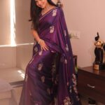 Sonalee Kulkarni Instagram – The dressing up season is here and 
I’m wrapped in this beautiful purple 
Sari with love by @ranreet_official 💜 

Photography by @jiten_03 

#sonaleekulkarni #purple #silk #sari #love #marathimulgi #diwali #festival Mumbai – मुंबई