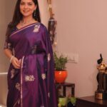 Sonalee Kulkarni Instagram – The dressing up season is here and 
I’m wrapped in this beautiful purple 
Sari with love by @ranreet_official 💜 

Photography by @jiten_03 

#sonaleekulkarni #purple #silk #sari #love #marathimulgi #diwali #festival Mumbai – मुंबई