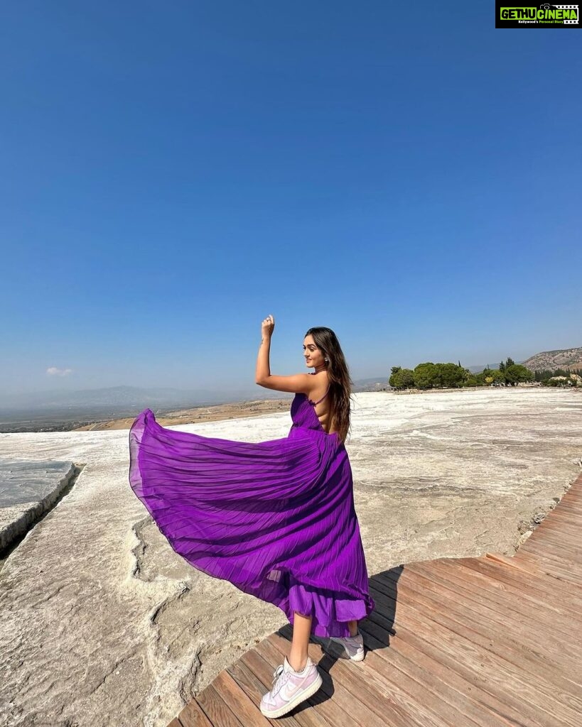 Tanya Sharma Instagram - 4 your eyes only 🥹 . P.s - “ tu jaaane na was shot here “ who else remembers this song? #turkey #pamukkale #tanyasharma #travel #purple #instagood #picoftheday Pamukkale,Turkey
