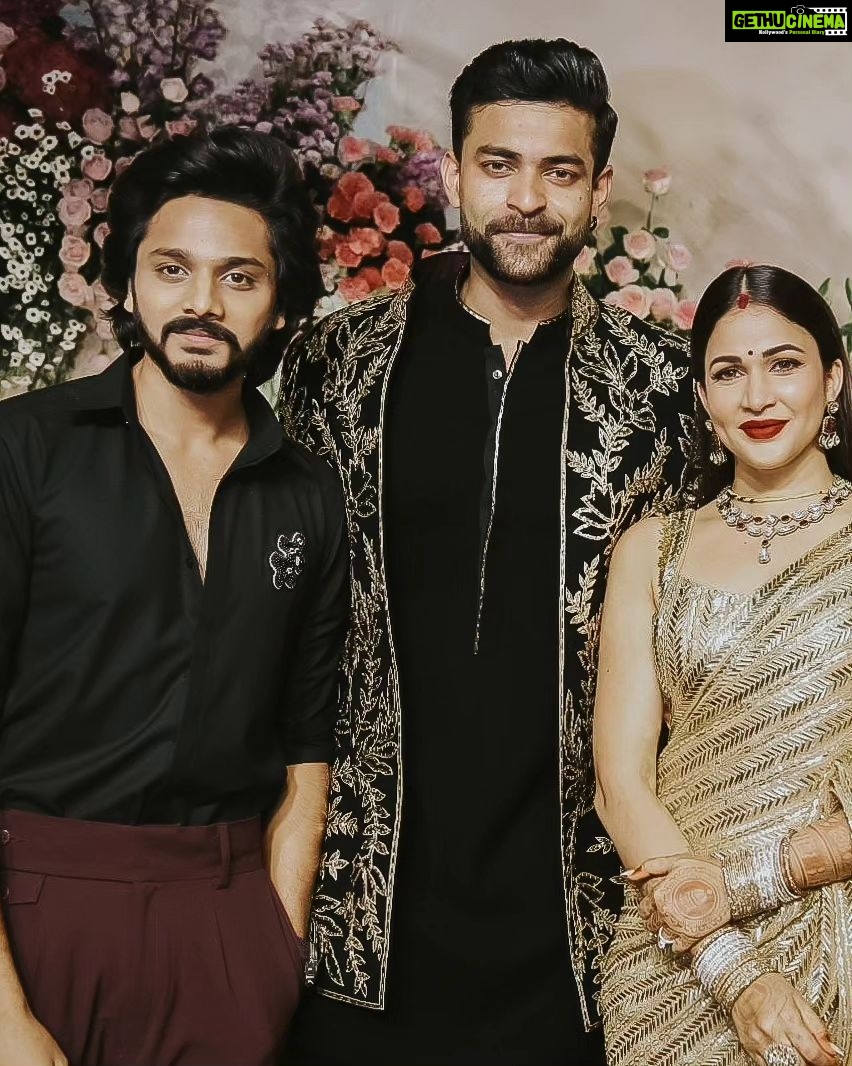 Teja Sajja Instagram - For #varunlav 's reception Sending my warmest wishes to my brother @varunkonidela7 and @itsmelavanya 😊 May your lives be filled with endless joy and happiness. Cheers to #VarunLav ✨ Styled by @sahithgummadi @mounagummadi Clicked by @_anupphotography Outfit : @hilodesign.co