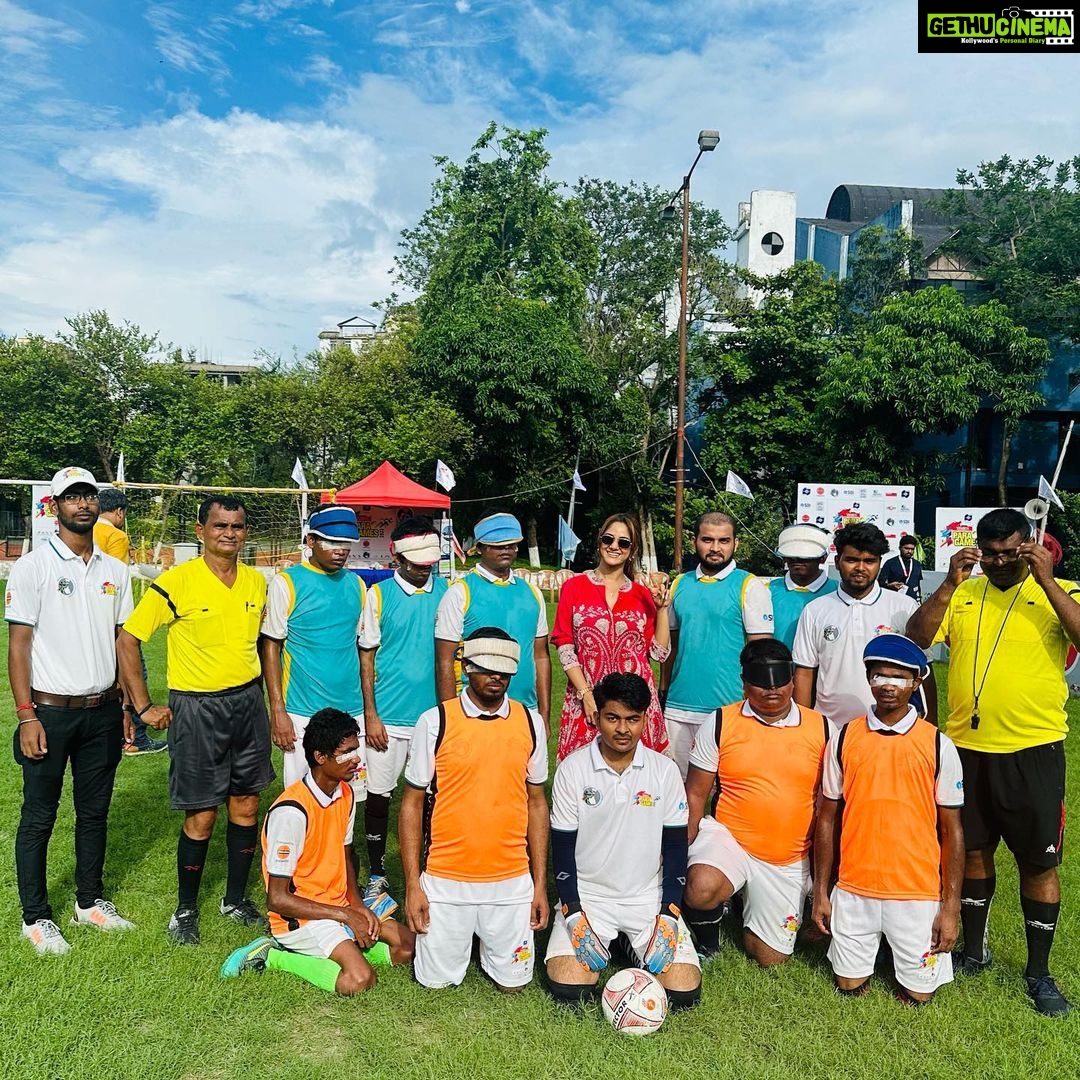 Trina Saha Instagram - I don't see them as visually impaired players. I see them as footballers.Absolutely amazed to watch these players moving the ball and shooting.Looking at these guys made me realise Football goals are attained not by vision or strength,but just by Perseverance,Dedication,Sacrifice and a lot of Hard Work…RESPECT 🫡 Thank you @calcuttatimes @timesofindia Para Games 2023 for making me a part of such a superb initiative…Kudos to the entire team ♥️ . . #trinsi #timesparagames2023 #greatinitiative #instamoment #instamood #instalove #blindfootball