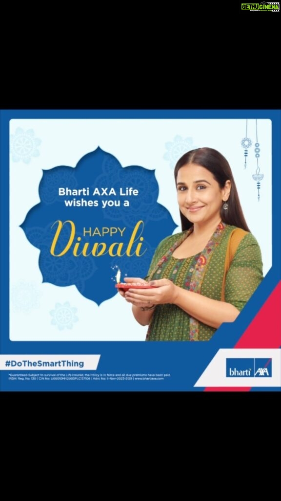 Vidya Balan Instagram - A little investment can go a long way. Make way for guaranteed returns this Diwali with Bharti AXA Life Insurance. Wishing you and your loved ones a Happy Diwali. #DoTheSmartThing @bhartiaxalife #ad