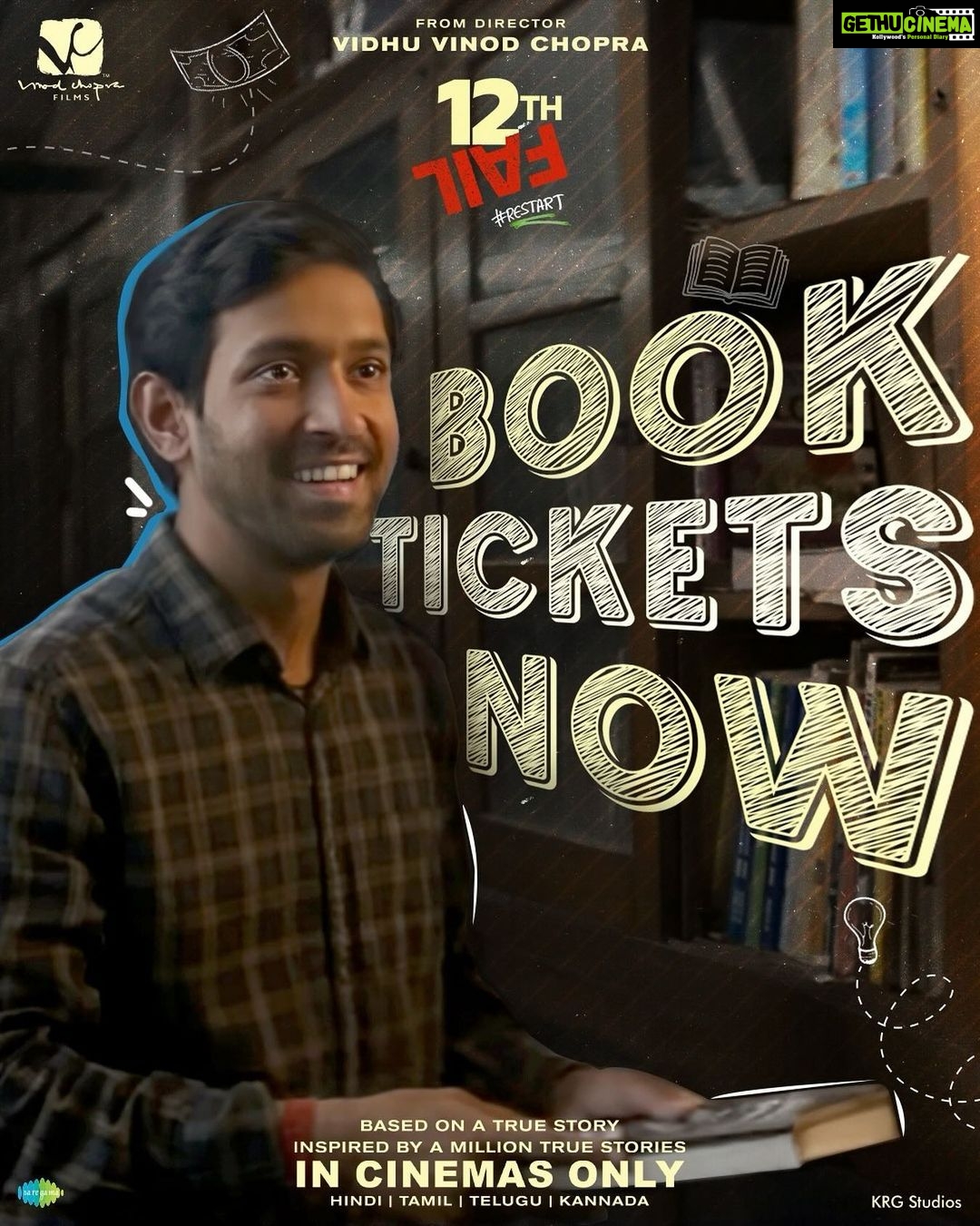 Vikrant Massey Instagram - Get ready to be moved by a story that is inspiring millions. ποΈ Book your tickets today! π (Link in bio) #ZeroSeKarRestart Watch #12thFail IN CINEMAS ONLY, a film inspired by a million true stories. ππ₯ @vidhuvinodchoprafilms @zeestudiosofficial @medhashankr @anantvjoshi @anshumaan_pushkar #VikasDivyakirti @arsgeeta @itsharishkhanna @priyanshuchatterjee @moitrashantanu @swanandkirkire @saregama_official @krgstudios