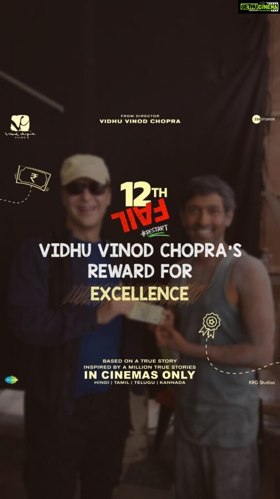 Vikrant Massey Instagram - Vidhu Vinod Chopra’s reward is the spark of motivation that fuels the inspiring story of 12th Fail. Book your tickets today! 🌟 (Link in bio) #ZeroSeKarRestart Watch #12thFail IN CINEMAS ONLY, a film inspired by a million true stories. 🌟🎥 @vidhuvinodchoprafilms @zeestudiosofficial @medhashankr @anantvjoshi @anshumaan_pushkar #VikasDivyakirti @arsgeeta @itsharishkhanna @priyanshuchatterjee @moitrashantanu @swanandkirkire @saregama_official @krgstudios