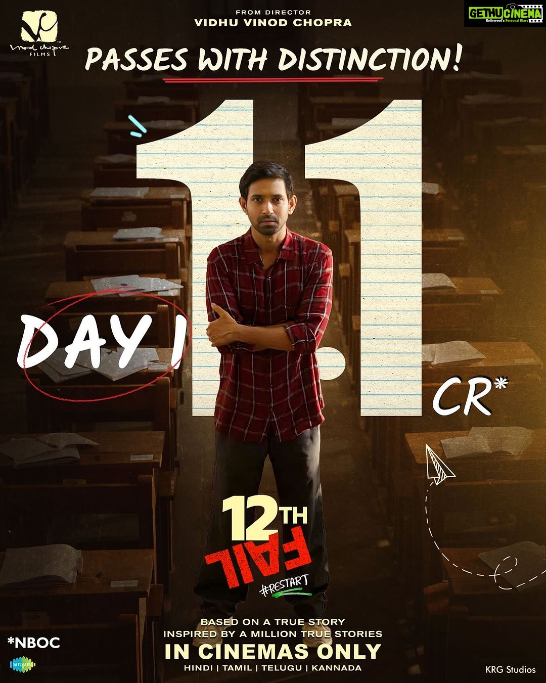 Vikrant Massey Instagram - 12th Fail's inspiring story of determination takes flight! 👏 THANK YOU to each one of you for embracing #12thFail wholeheartedly ❤️ Book your tickets now 📽️ (Link in bio) #ZeroSeKarRestart Watch #12thFail IN CINEMAS ONLY, a film inspired by a million true stories. 🌟🎥 @zeestudiosofficial @vikrantmassey @medhashankr @anantvjoshi @anshumaan_pushkar #VikasDivyakirti @arsgeeta @itsharishkhanna @priyanshuchatterjee @moitrashantanu @swanandkirkire @saregama_official @krgstudios