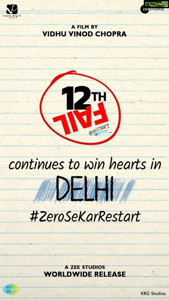 Vikrant Massey Instagram - Day Two in Delhi, and 12th Fail continues to win hearts and inspire. 💖🎥 #ZeroSeKarRestart #3DaysToGo Watch #12thFail in cinemas on 27th October - inspired by a million true stories. @vidhuvinodchoprafilms @zeestudiosofficial @medhashankr @anantvjoshi @anshumaan_pushkar #VikasDivyakirti @arsgeeta @itsharishkhanna @priyanshuchatterjee @moitrashantanu @swanandkirkire @saregama_official @krgstudios