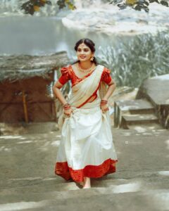 Vindhuja Vikraman Instagram - “ To love or have loved, that is enough.....
.
.
Credits 
Pic @harikumar.gk
Costume @db_keralasarees 
Styling and Designing @3days_designs