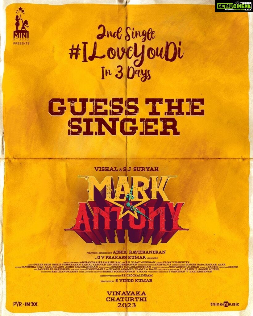 Vishal Instagram - Mamae, We are ready with #MarkAntonySecondSingle - I Love U Di (Tamil) & I Love U Ne (Telugu) any guesses about the Singer ? #ILoveUDi #ILoveUNe #MarkAntony #MarkAntonyFromSep15 @iam_sjsuryah @gvprakash @suniltollywood @selvaraghavan @adhikravi @vinodkumar_offcl @rituvarma @abhinaya_