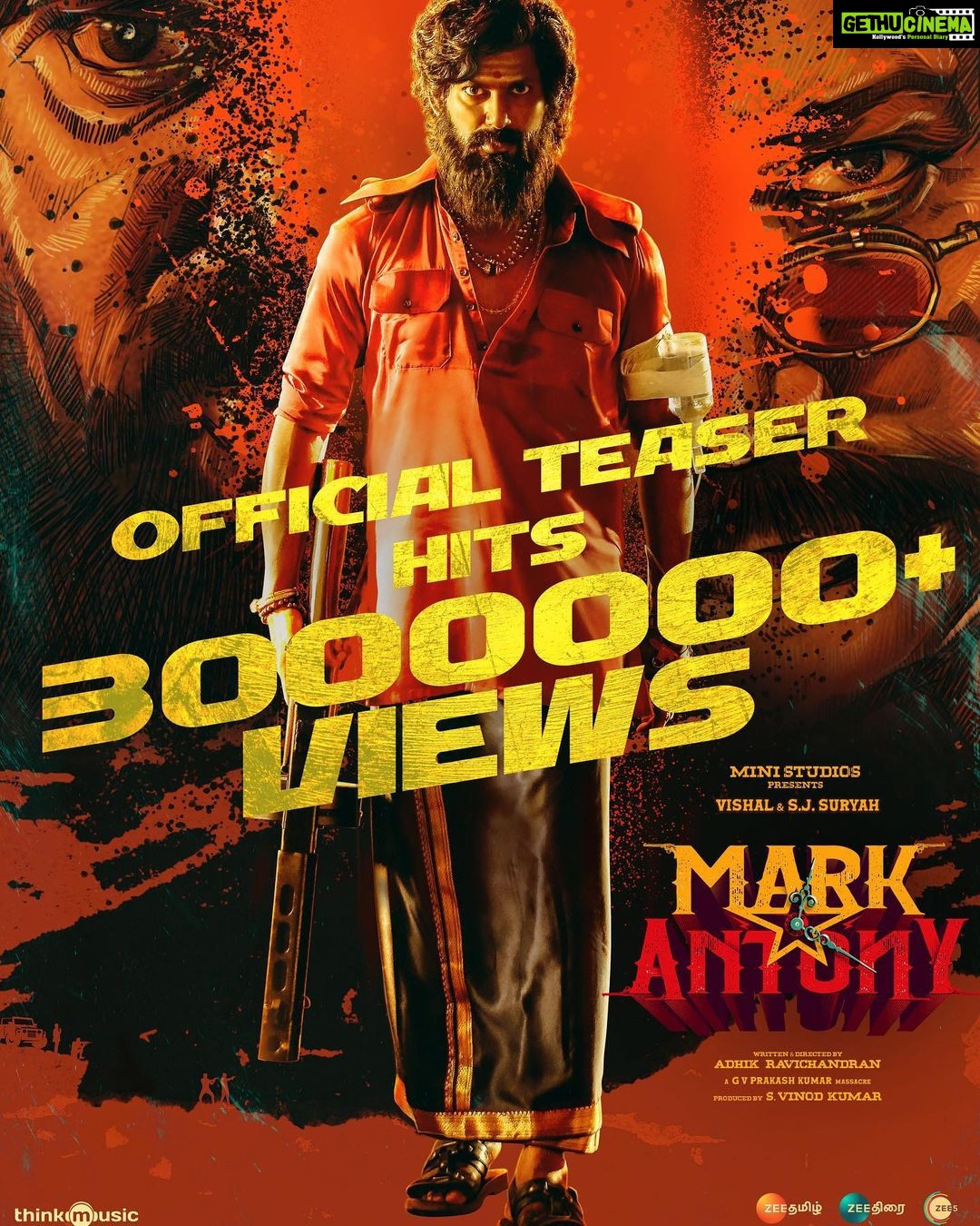 Vishal Instagram - 3 Million+ views in a jiffy! It’s time to checkout the epic #MarkAntony teaser! 🔥 Watch now youtu.be/bSgwdIfJxqE @adhikravi ⭐️ @actorvishalofficial #SJSuryah 🎶 @gvprakash @mini.studio_official @selvaraghavan @rituvarma #vinod #Suneel