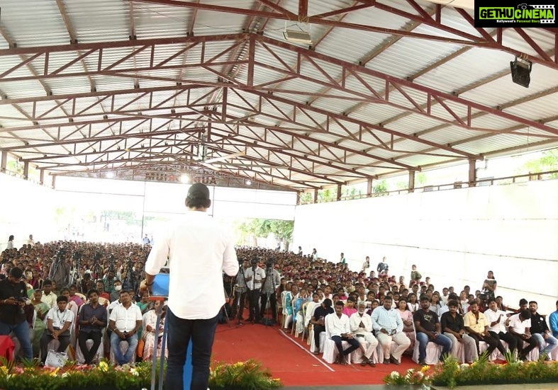 Vishal Instagram - On behalf of #APJAbdulKalam Ayya’s remembrance anniversary we planted saplings in Annai Velankanni College and also felt elated and happy to introduce a device invented by a young boy, Vijay Varma which is usable for Farmers to evade animals eating the crops and entering their fields. Nice to see budding talents doing something for farmers and not MNCs. Appreciate his effort and idea. Much needed for our society to acknowledge farmers by the youth. Hats off. GB